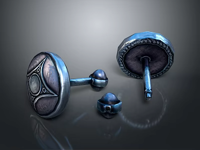 Vintage Metallic Cufflinks With Star Pattern And Engraved Details For Formal Attire 3d model