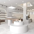 Elegant Modern Boutique Store Interior With Curved Sofa Round Coffee Table And Decorative Plants