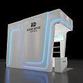 Modern Mall Kiosk Design Featuring White Structure Blue Lighting And Display Cabinets 3d model