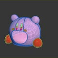Pink Round Cartoon Pet Bed With Ears Red Feet And Open Mouth Design