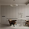 Modern Living and Dining Room Interior With Black Sofa Brown Chair And Black White Rug