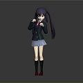 Anime Style Female Character 3D Model With Purple Twin Tails Blue Skirt And Red Shoes
