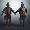 Detailed Tactical Figures With Helmet Vest And Knee Pads Front And Back Views