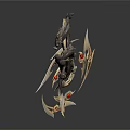 Ornate Golden Blades With Red Gemstones And Dragon Shield Design Weapons