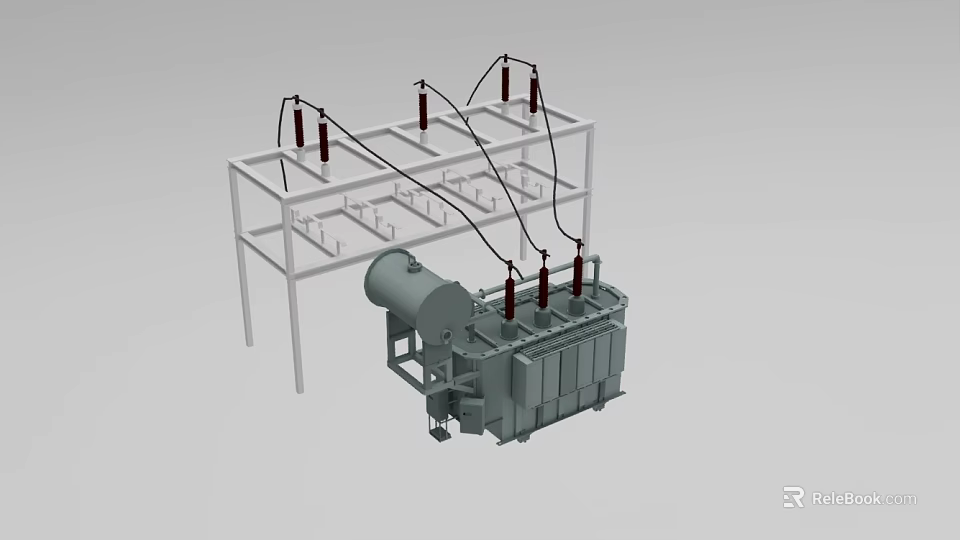 Industrial Power Transformer With Metal Frame Insulating Pillars And Coil Components For Electrical Systems 3d model 