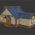Cute Cartoon House Scene With Blue Roof White Walls And Orange Borders