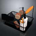 Kitchen Supplies Organizer Basket Black Metal Container With Brush Sponge Knife And Cup