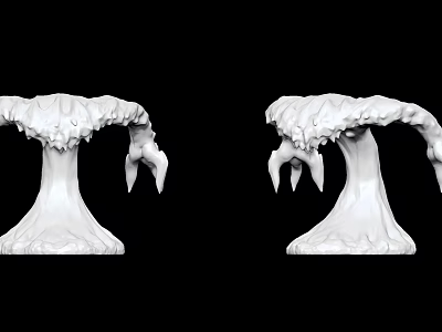 White Decorative Ornament Set With Symmetrical Wavy Cloud like Top And Claw Shaped Base 3d model