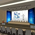 Modern Conference Room Interior With Wooden Decor Tiered Seats Lectern And Lighting Design