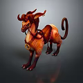 Mythical Fantasy Creature With Horns Patterned Fur And Decorative Saddle In Vibrant Orange Brown Colors