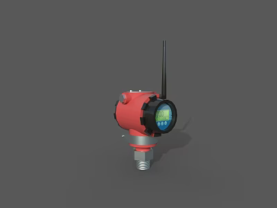 Industrial Wireless Sensor Device With Red Casing Digital Display Antenna And Threaded Connection 3d model