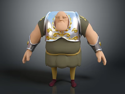 Chubby Game Movie Character In Green Tunic With Silver Gold Pattern Armor And Red Shoes 3d model