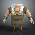 Chubby Game Movie Character In Green Tunic With Silver Gold Pattern Armor And Red Shoes