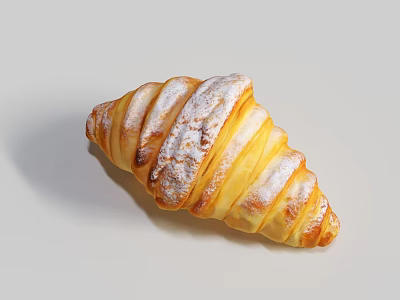 Golden Flaky Croissant With Powdered Sugar Topping On White Background Freshly Baked Buttery Pastry 3d model