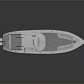 Blue And White Small Boat With Cabin Ladder Deck And Navigation Antennas