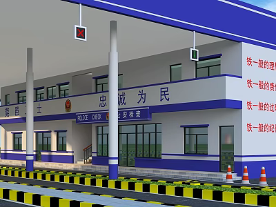 Police Station Exterior With Blue White Design Traffic Police Loyalty Service And Traffic Cones 3d model