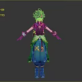 3D Anime Character With Blue Hair Black Outfit Green Accents And Weapons