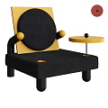 Modern Leisure Accent Chair With Black Red Color Round Backrest And Curved Armrests
