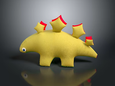 Yellow Plush Dinosaur Toy With Red Spikes Soft Stuffed Animal For Kids Daily Use 3d model