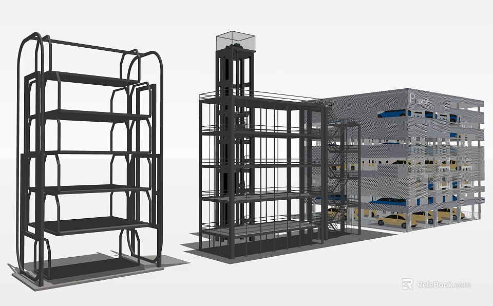Multi Level Mechanical Parking Structure With Automated Lifts And Building Integration 3d model 