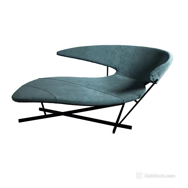 Modern Gray Blue Velvet Leisure Chair With Curved Backrest Armrests And Cross Metal Base 3d model 