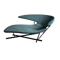 Modern Gray Blue Velvet Leisure Chair With Curved Backrest Armrests And Cross Metal Base