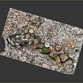 Natural Wood Slices and Stone Blocks as Decorative Elements on Textured Surface