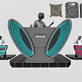 Commercial Equipment with VR Headsets Interactive Control Panels and SPACE Themed Design 3d model