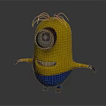 Game And Movie Character With Yellow Body Large Eye Pink Hair Blue Pants Smiling Expression