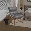 Bedroom Interior With Gray Leather Rocking Chair Window Blinds And Beige Headboard