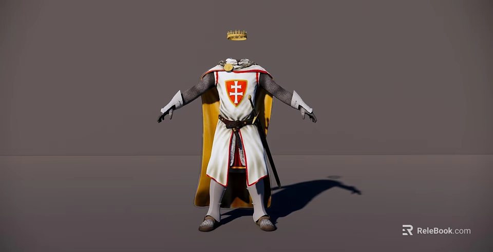 Game And Movie Character Wearing Golden Crown White Robe With Red Cross And Outstretched Arms 3d model 