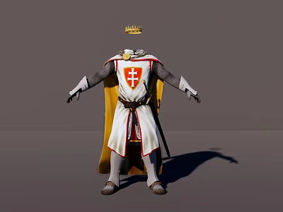 Game And Movie Character Wearing Golden Crown White Robe With Red Cross And Outstretched Arms 3d model