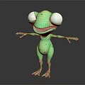3D Green Frog Character With Big Eyes Open Arms And Smiling Expression 3d model