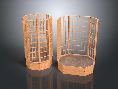 Decorative Bamboo Hexagonal Fence with Grid Panels and Base Platform Structure 3d model