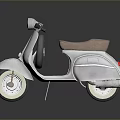 Vintage Silver Scooter With Brown Seat And Reflection On Dark Background