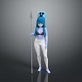 Children's Toy Figure with Blue Hair Hat Spear and White Tights