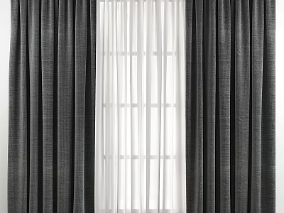 Stylish Dark Curtains With White Sheer For Window Treatment 3d model