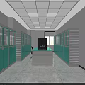 Modern Laboratory Interior With Green Cabinets White Countertop Workbench Chair and Windows