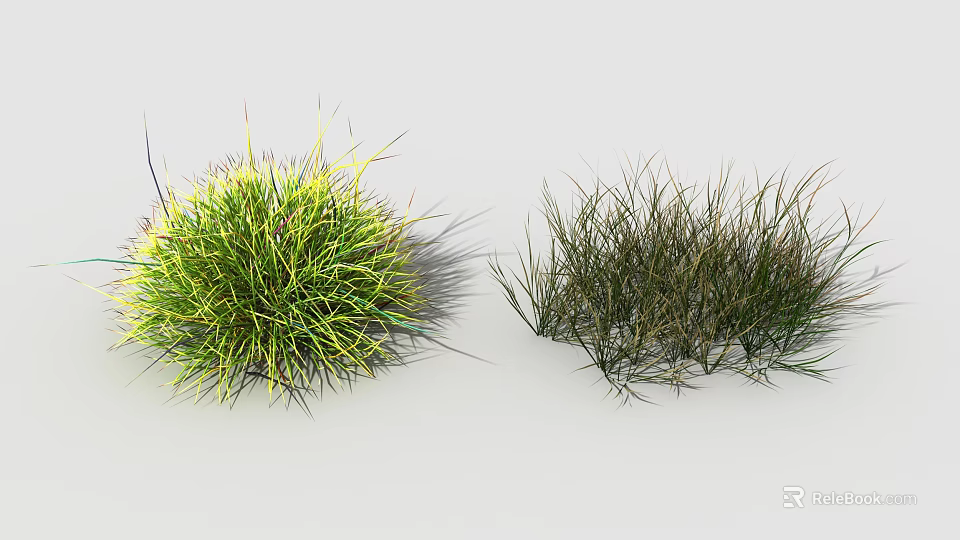 Vibrant Green Yellow and Dark Green Grass Clumps with Natural Foliage Texture 3d model 