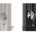 Modern Feature Wall With Black Vertical Slats And Zebra Art Design 3d model