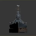 Vintage Military Warship Model With Blue Hull Red Bottom Deck Turrets And Masts