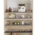 Elegant Modern Decorative Cabinet With Wooden Shelves Lighting And Decor Items
