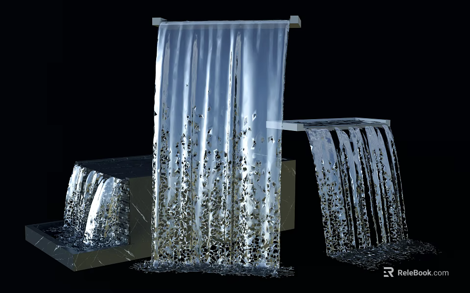 Elegant Garden Water Feature With Cascading Flowing Water And Stone Base 3d model 