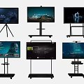 Different TV Screens on Mobile Stands with Various Display Content 3d model