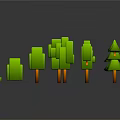 Cartoon Forest Scene With Green Cubes Cone Shaped Trees And Grass 3d model