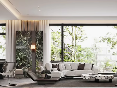 Modern Open Living And Dining Area With Sofa Natural Light Through Large Windows 3d model