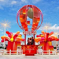 Eye Catching Photo Check In Spot With Red Balloon Decorations And City Skyline View