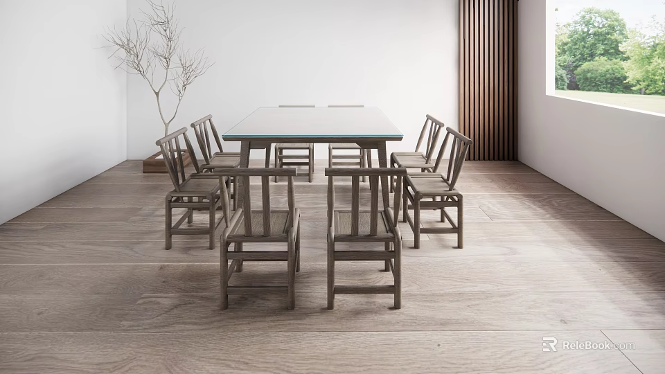 Modern Wooden Dining Table Set with Chairs for Indoor Home Dining Room 3d model 