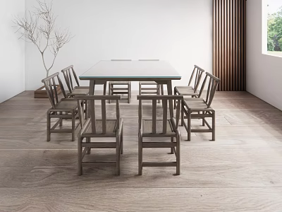 Modern Wooden Dining Table Set with Chairs for Indoor Home Dining Room 3d model