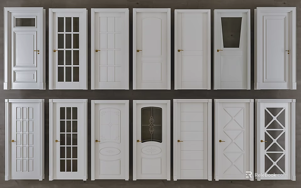 Different Styles Of Hinged Doors With Glass Panels And Decorative Patterns For Interior Use 3d model 
